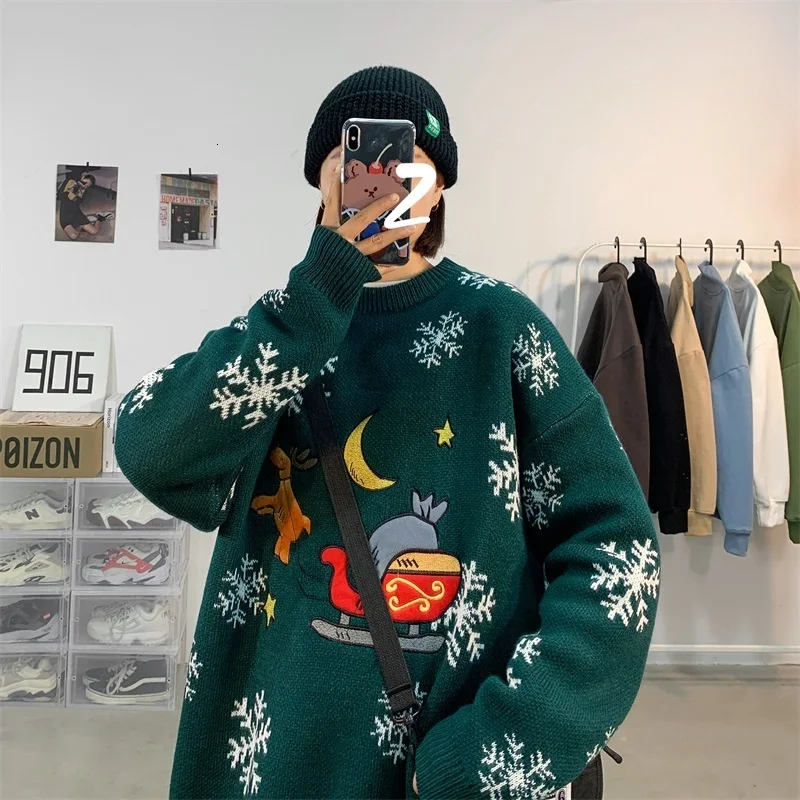 

Winter Men's Lovers Christmas Clothes Printing Coats Round Neck Cashmere Knitting Keep Warm Woolen Sweater 4 Color Pullover