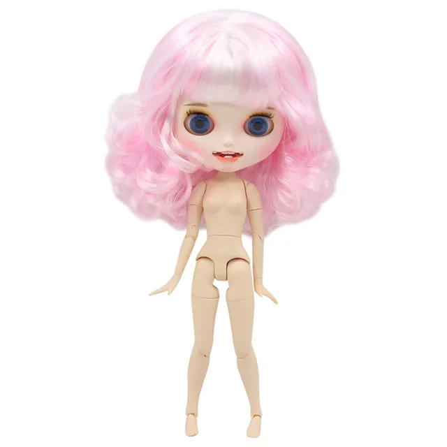 ICY 1/6 Blyth кукла с улыбающимся ртом розовый смешанный белый вьющиеся волосы белая кожа Обнаженная кукла индивидуальные матовое лицо соединение тела - Цвет: white skin