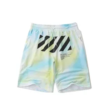 OFF-WHITE OW уличный хип-хоп цветной Радужный струйный принт мужские парные шорты