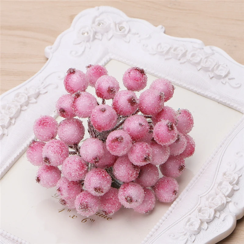 40 Pcs Decorative Mini Christmas Frosted Fruit Berry Holly Artificial Flower PXPC - Цвет: Pink