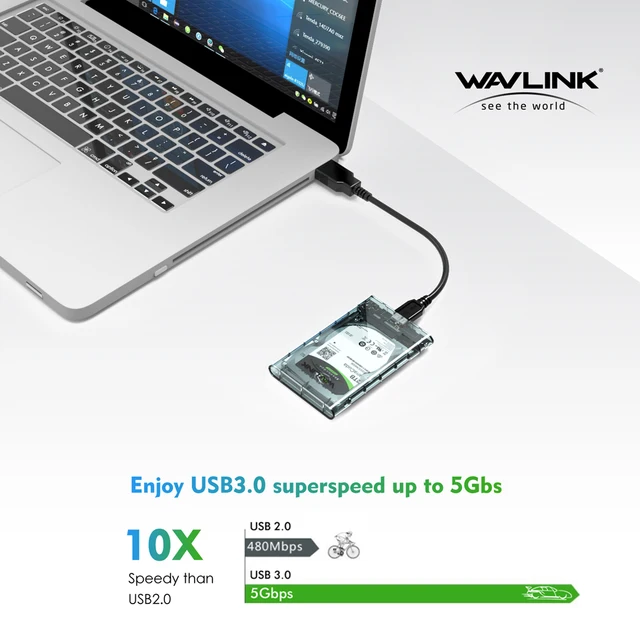 Wavlink HDD/SSD case SATA to USB 3.0 Hard Drive Box for 2.5" HDD SSD up to 2TB 5Gbps External HDD Enclosure UASP protocol  Case 1
