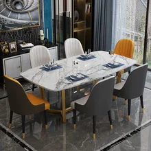 Скандинавский мраморный обеденный стол в Гонконге стиль постсовременная Мебель Легкий роскошный дом из нержавеющей стали Прямоугольный Обеденный Стол