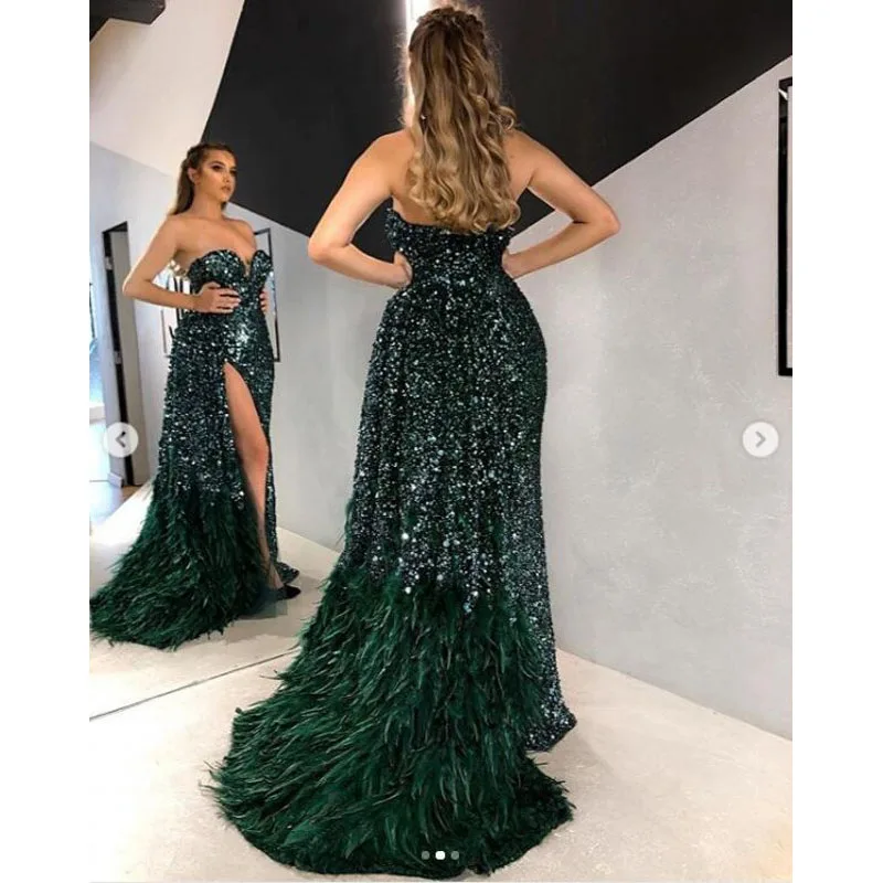 Шикарное вечернее платье со съемным хвостом и перьями; vestido de festa longo abiye; вечернее платье охотника; зеленое милое вечернее платье