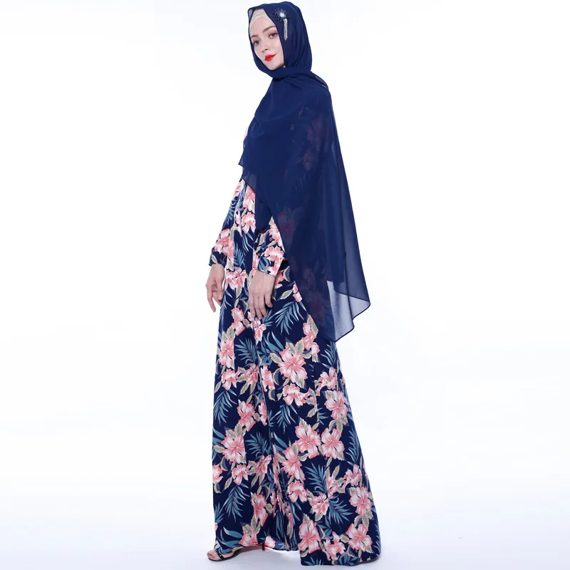 Abayas женская мусульманская одежда с цветочным принтом модные бандажные платья Хиджаб Макси мусульманское платье Бангладеш Кафтан Дубай, Турция Халат