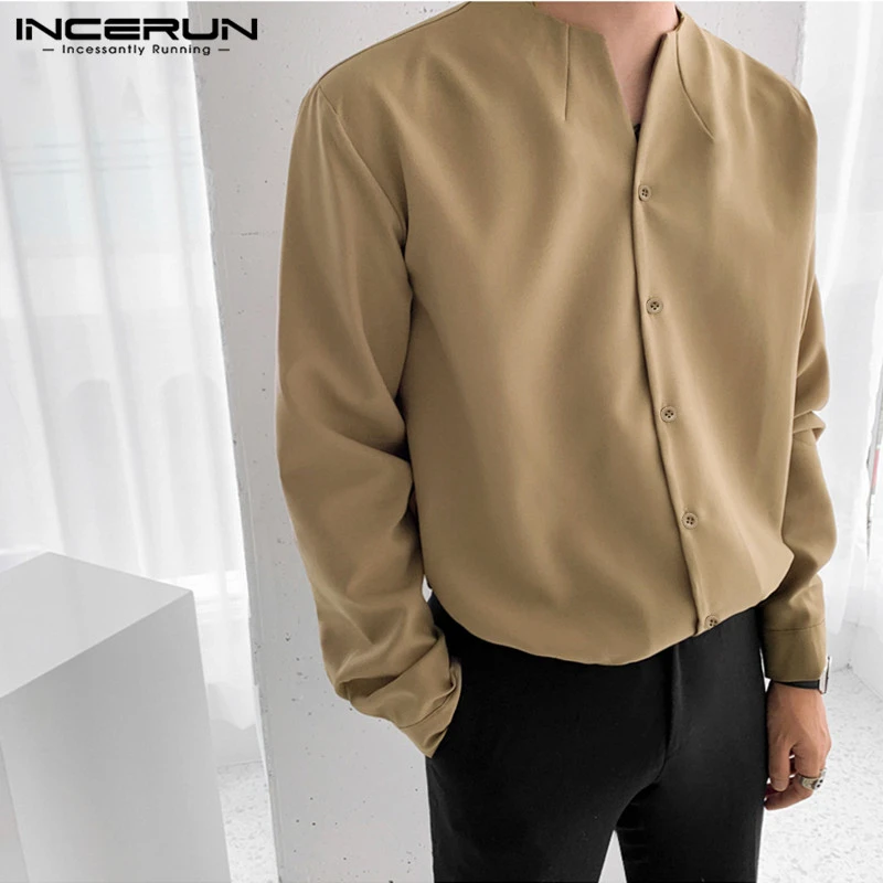 INCERUN Men's Long Sleeve Tops Tee Casual Loose Fit Office Dress Shirts Blouse