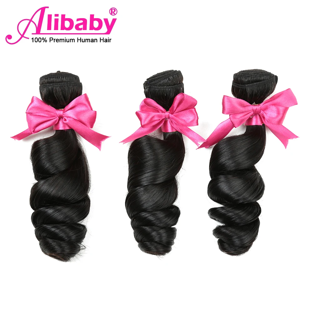 Alibaby перуанские пучки волос Свободные Волнистые в наборе 3 шт./партия не Реми 100% человеческие волосы натуральные цвета переплетения