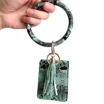 

O Shape Bracelet Keychain 2020 Fashion Mini Women Solid Color Tassel Faux Leather Key Chain Coin Pouch Purse Card Bag Portable