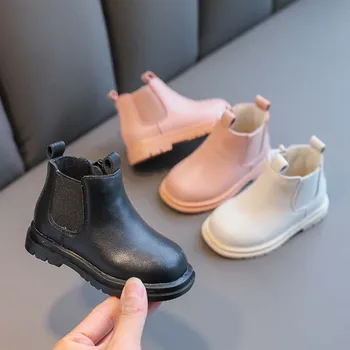 

Spring Autumn Winter Baby Boys Girls Pu Leather Fashion Short Boots Pink Beige Black Color Children Shoes Size 15-25