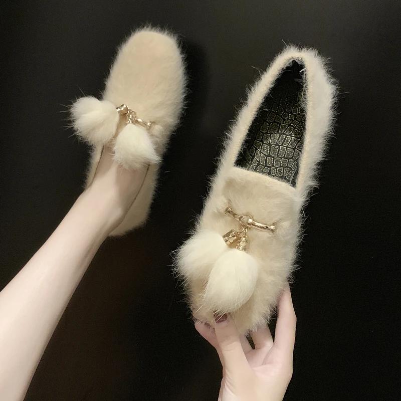 

Shoes Woman 2019 Women's Moccasins Loafers Fur Autumn Casual Female Sneakers Round Toe Modis All-Match Flats Slip-on Shallow
