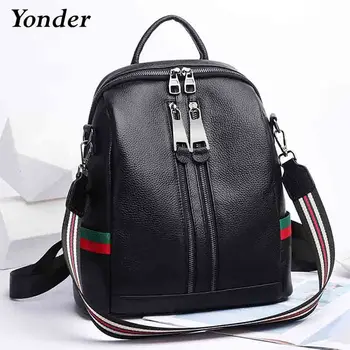 

Yonder A4 large real genuine leather backpack women black female backpack bag for women casual back pack ladies leather bagpack