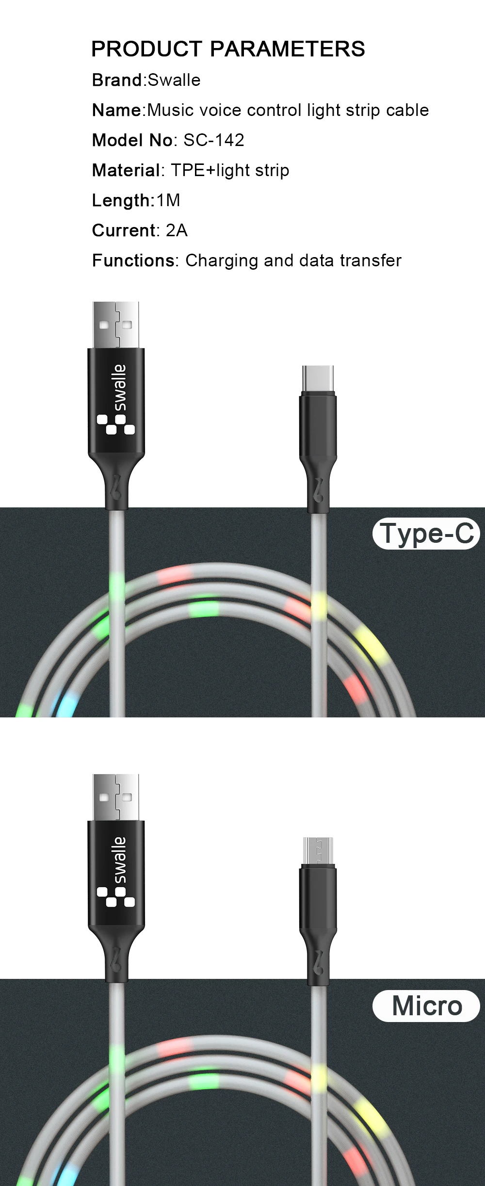 Swalle micro usb type-C кабель для Redmi Note 7 Pro Быстрая зарядка кабель для передачи данных 2A Быстрая зарядка кабель type-C для samsung S9 USB-C провод