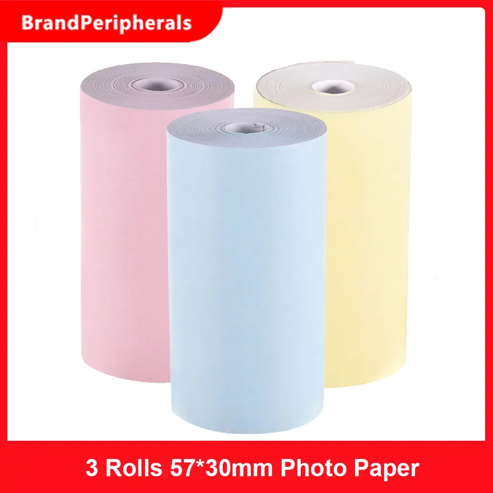 Papel térmico Color 3 rollos 57*30mm papel fotográfico de impresión clara para PeriPage A6 A8 PAPERANG P1/P2 Mini bolsillo de la impresora de la foto