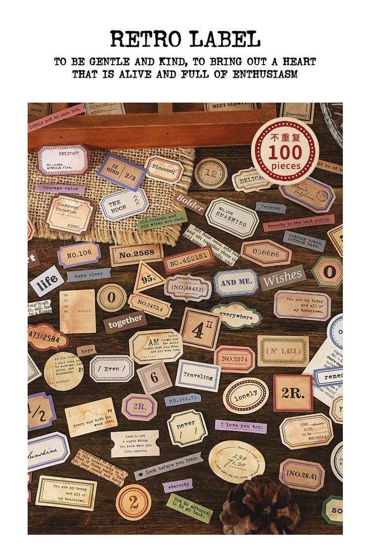 100PCS Vintage Coffee Stain Label Sticker DIY Scrapbooking Journal Base Collage Mobile Diary Happy Planner Gift Seal Decoration