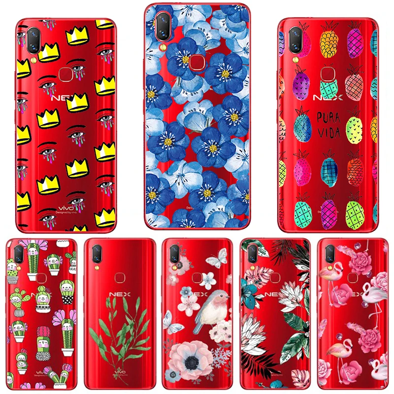 Silicone Soft Cases For Vivo NEX A fingerprint Case Clear Bags Nex Phone Cute Bird flower Back Cover Capa Coque |