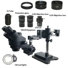 7X-45X двойной зум Simul фокальный Тринокулярный Стерео микроскоп 0.5X 2.0X объектив 144 светодиодные фонари ремонт телефона pcb инструменты