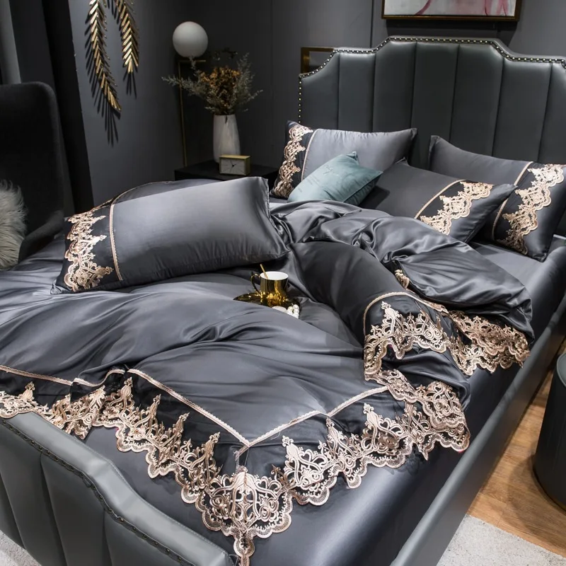 2020 Luxury 2 or 3 or 4pcs Lace Bedding Set Duvet Cover Set with Flat Sheet Zipper Closure Twin Queen King 7 patterns
