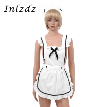 

Womens Erotic Maid Ruffle Retro Apron Kitchen Cooking Cleaning Fancy Dress Cosplay Costume with Hair Hoop and G-string Briefs