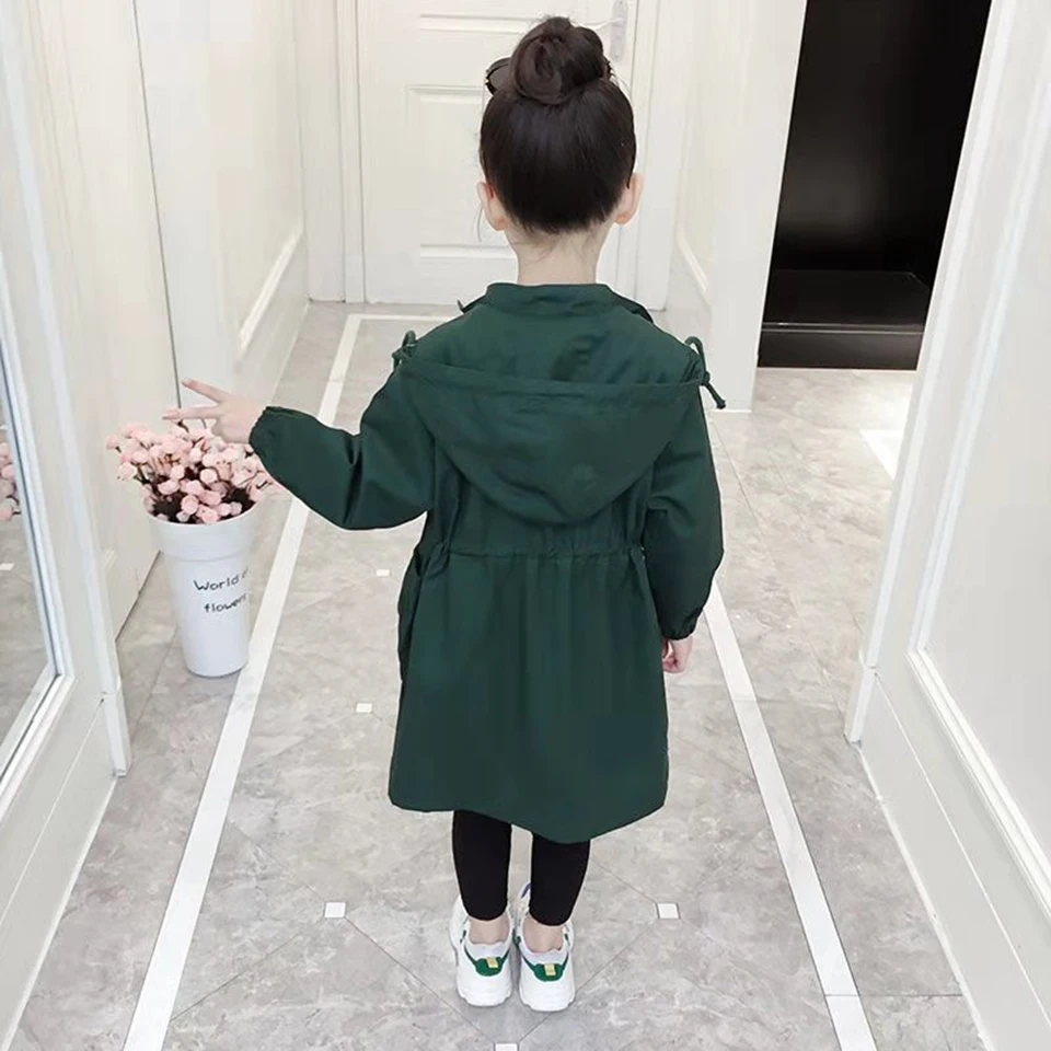 Новое пальто для девочек Детская верхняя одежда черного и зеленого цвета теплая детская одежда для девочек От 4 до 13 лет, милые весенне-осенние куртки для девочек, верхняя одежда