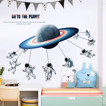 

Creative Space Astronaut Wall Stickers Home Decor Living Room Boy's Bedroom Decorations 3d Wall Decals Pvc Mural Art Diy Poster
