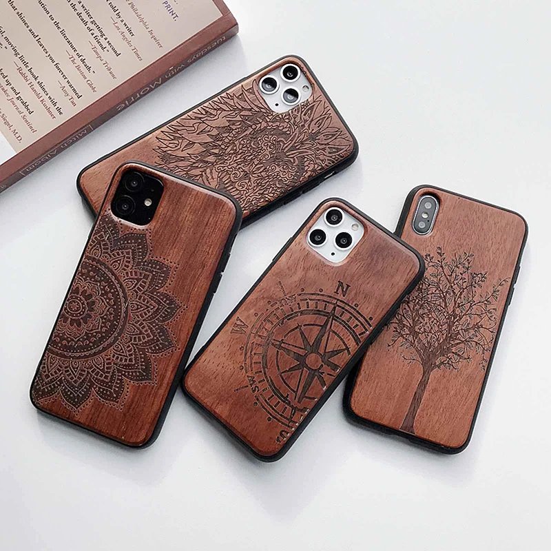  wlzcyhbd 3D Emboss Lion Real Rosewood Cover For iPhone 11 Pro Max X Xr Xs Max 7 8 Plus Retro Natura