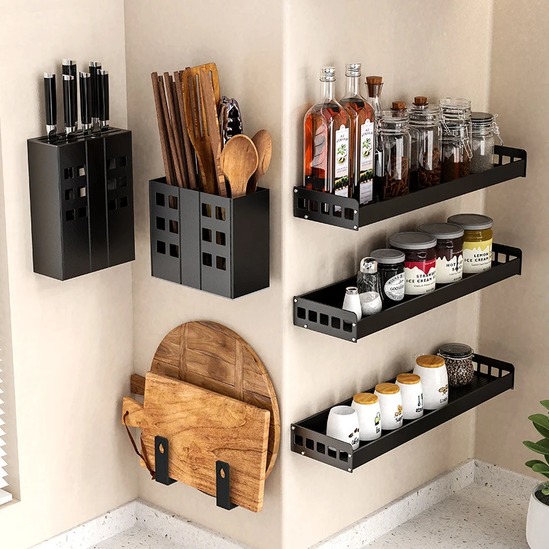 Kitchen Storage Rack Wall Mounted Shelf With Hook Aluminum Single Tier Corner Shelf for Kitchenware Organizer Bathroom Supplies