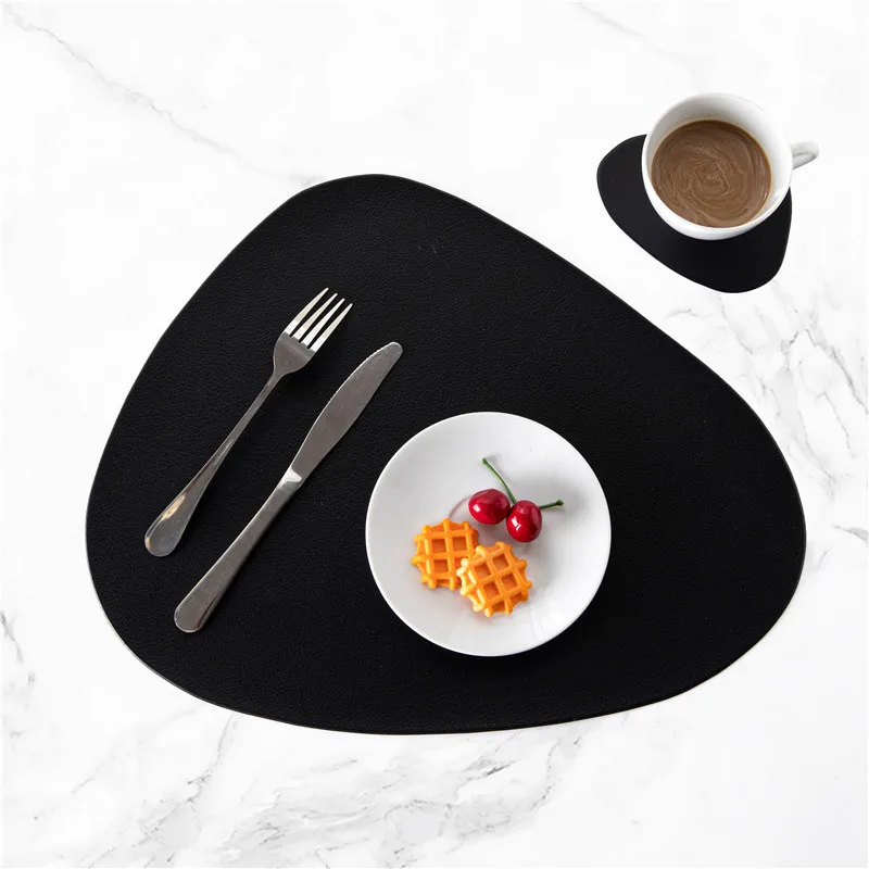 Black Faux Leather Placemat and Coaster 8 Piece Set Interiors