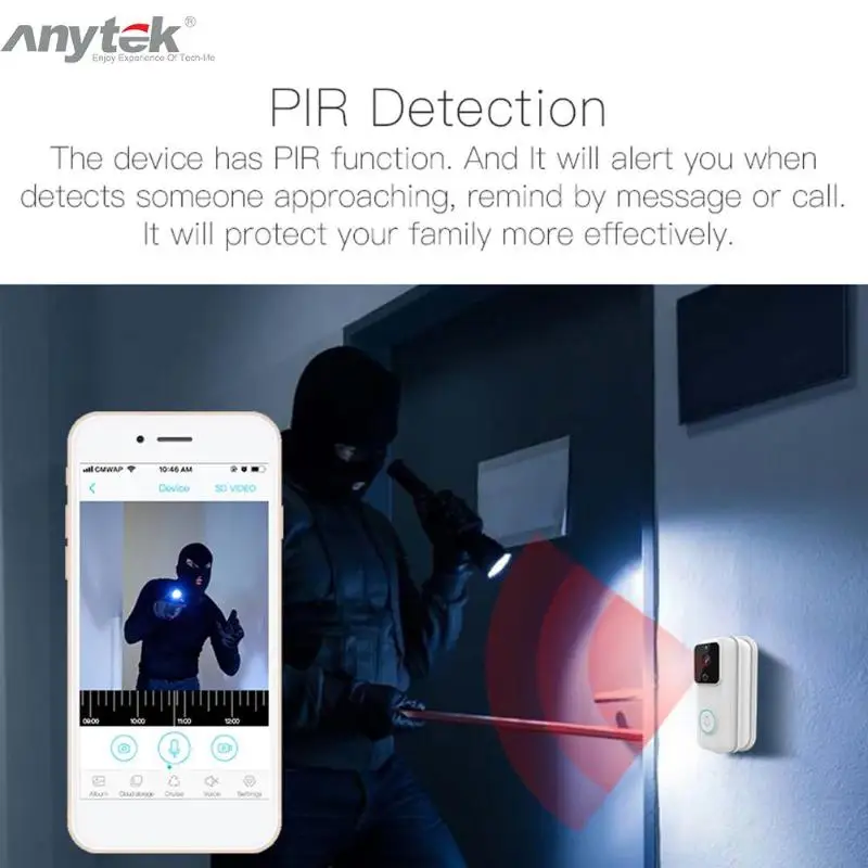 Anytek B60 видео дверной звонок PIR датчик движения дверной звонок, камера+ 2 батареи