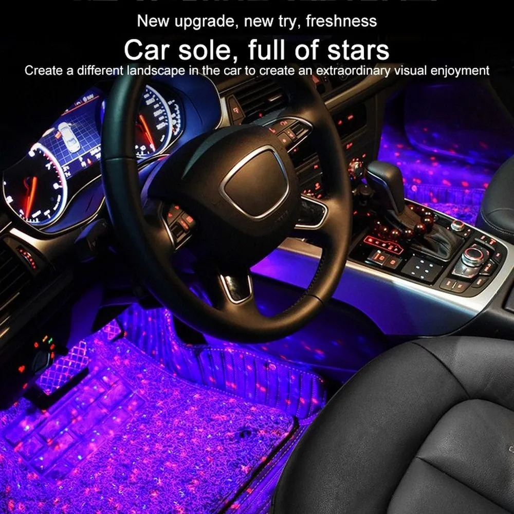Car Foot Atmosphere Light Ambient Lamp USB With Voice Control Multiple Modes Automotive Interior Decorative Lights