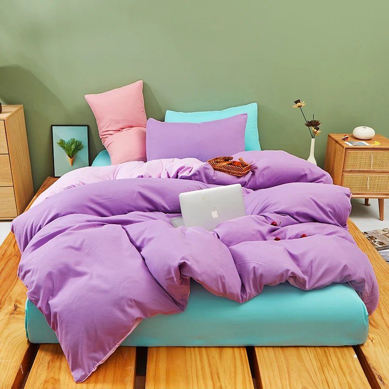 Kawaii Rainbow Bedding Set Fashion Matching Soft Warm Comfort A/B Brushed Fabric Bed sheet Duvet Cover Home King Queen Size 4pcs 