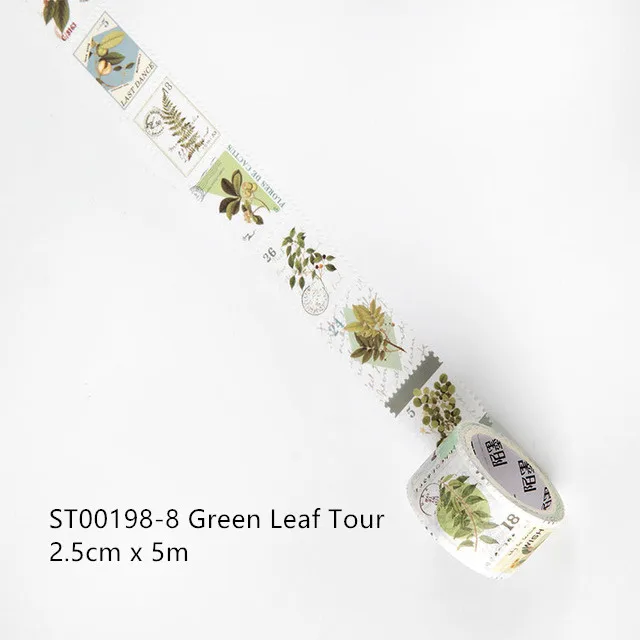 Green Leaf Tour 25 мм x 5 м Маскировочные ленты DIY Васи бумажные наклейки мультфильм винтажный штамп Маскировочная лента декоративные клейкие ленты Скрапбукинг наклейка s - Цвет: Green Leaf Tour