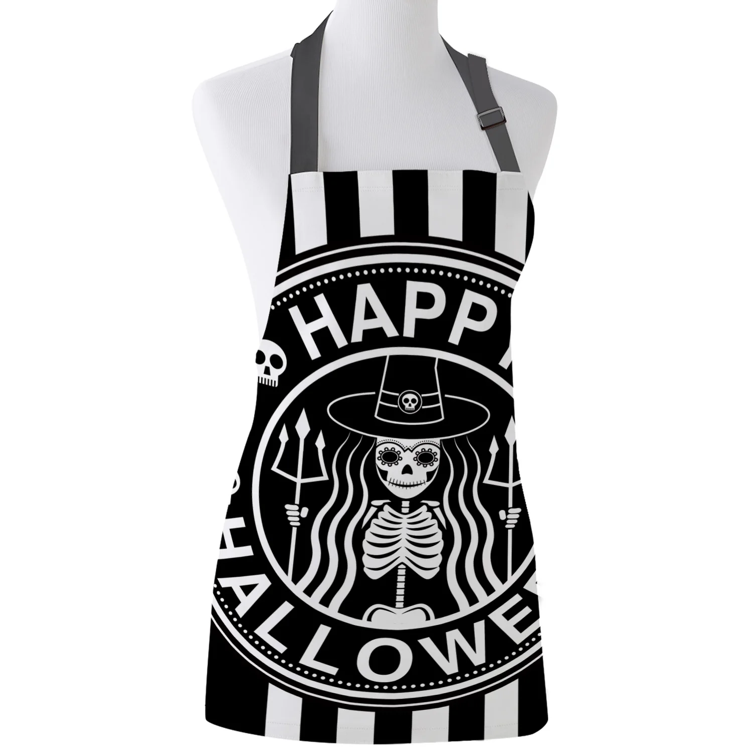 

Halloween Themed Skull Witch With Trident Pattern Kitchen Apron Women Adult Female Home Cooking Baking Cleaning Aprons Bibs Home Tools