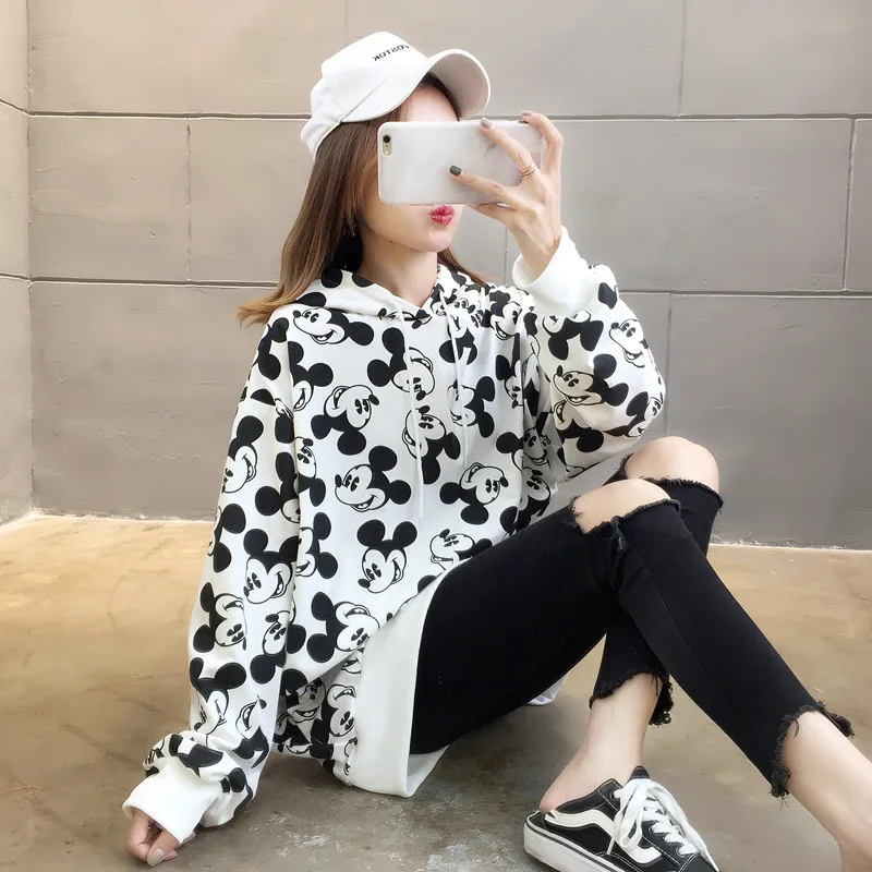 Худи размера плюс с Микки Маусом, топы для женщин, свитшоты, свободные ...