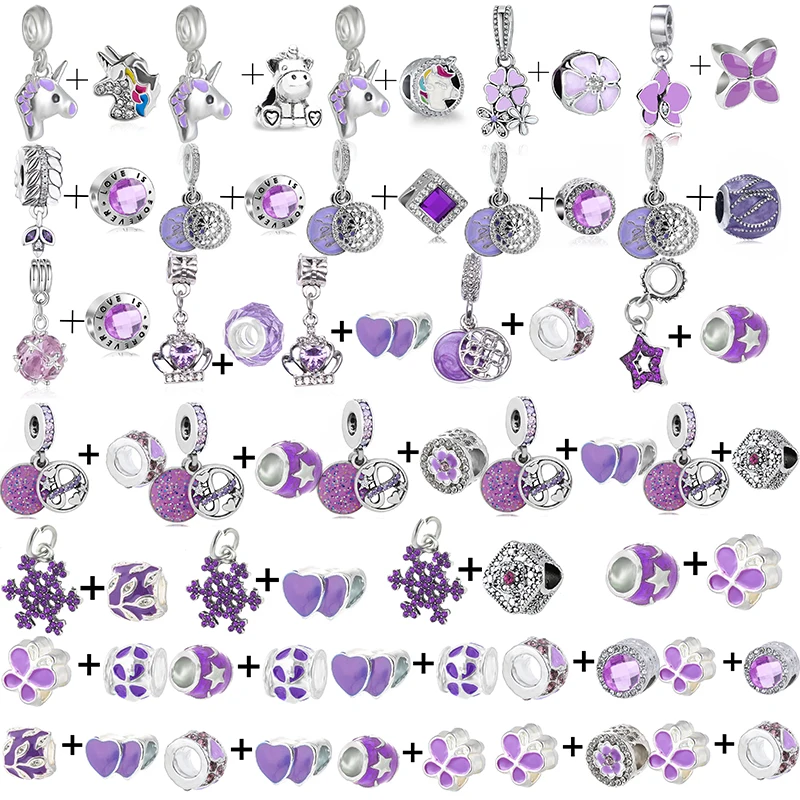 2Pcs/lot Purple Forever Love Charm Beads Pendant Fit Original DIY Brand Bracelets For Women Men Kid Jewelry Making Special Offer | Украшения
