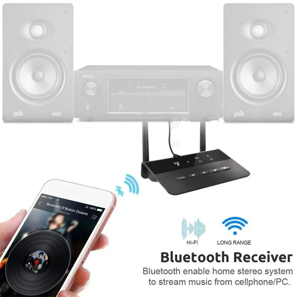 1Pcs 80M Bluetooth 5 0 RCA Transmitter Receiver Bypass Music Audio Wireless Adapter 3 5mm AUX Jack For TV PC Car Headphones