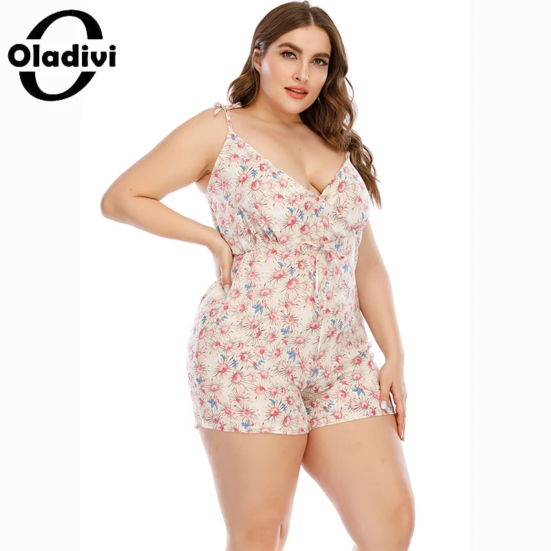 

Oladivi Plus Size Women Bodysuits Summer Rompers Casual Jumpsuit Sleeveless Overalls Fashion Ladies Playsuit Shorts Trousers A11