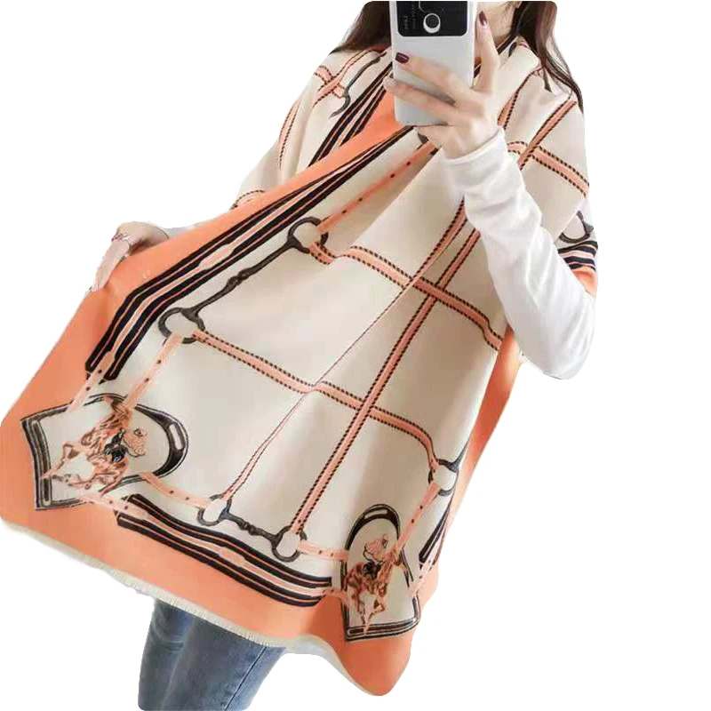 

Luxury Brand 2019 Winter Scarf Women Fashion Horse Print Shawls and Wraps Thick Warm Cashmere Scarves Pashmina Large Echarpe