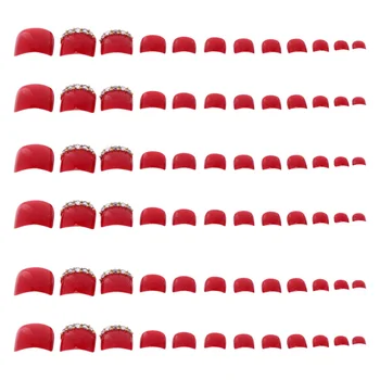 

72pcs Sparkling Foot Decal Artificial Toenails Sticker Natural Fake Nails Full Cover False Toe Nails for Ladies Girls (Red)