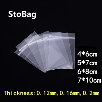 

StoBag 100pcs Thick Transparent Small Zip Lock Plastic Bag Zipped Lock Reclosable Jewelry Gift Food Bag Custom Print Logo packag