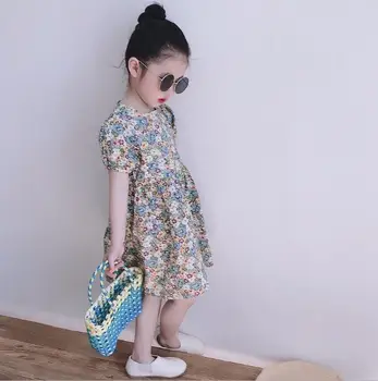 

2020 Korea Style Girls Printed Dress Fashion Summer Cotton Girls Dresses 2-7 Years QA853