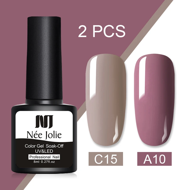 2pcs set 8 NEE JOLIE, 60 цветов, 8 мл, Гель-лак для ногтей, СВЕТОДИОДНЫЙ УФ-гель для ногтей, серый, красный, розовый, лак для ногтей, гибридный гвоздь, Гель-лак - Цвет: 2pcs set 8