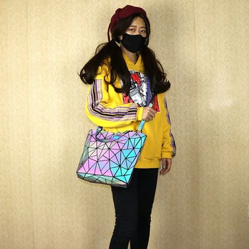 

14 Inch Geometric Diamond Bag,Foldable Tote Bag,Free Diy Luminous Bucket Bag,Pu Crossbody Bag