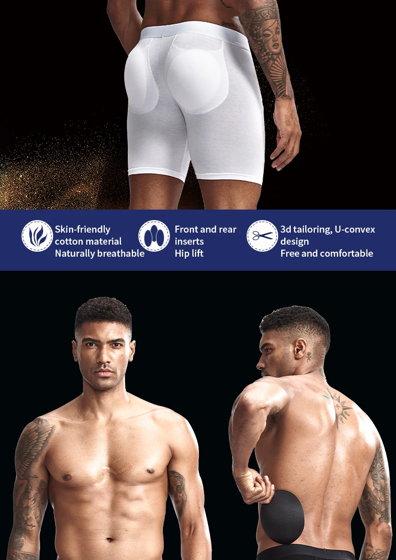 Jockmail, Длинные боксеры до колена, мужское нижнее белье, мужское нижнее белье, увеличивающее попу, мягкий ствол, съемная подкладка, подтяжка, сексуальное мужское нижнее белье для геев