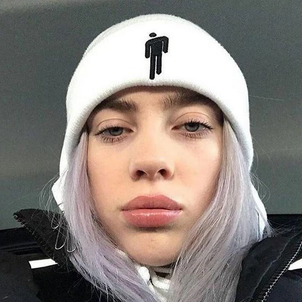 Billie Eilish Tide зимняя вязаная шапка женская 2019 теплая хип хоп Уличная Стиль Skullies