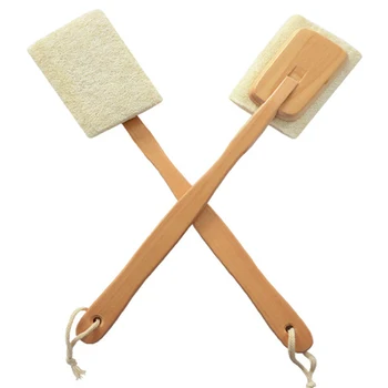

Natural Wood Handles Back Scrubber Cleaning Durable Shower Bath Loofah Sponge Body