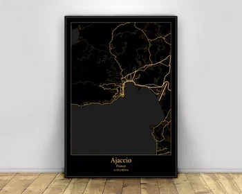 

Ajaccio France Black&Gold City Light Maps Custom World City Map Posters Canvas Prints Nordic Style Wall Art Home Decor