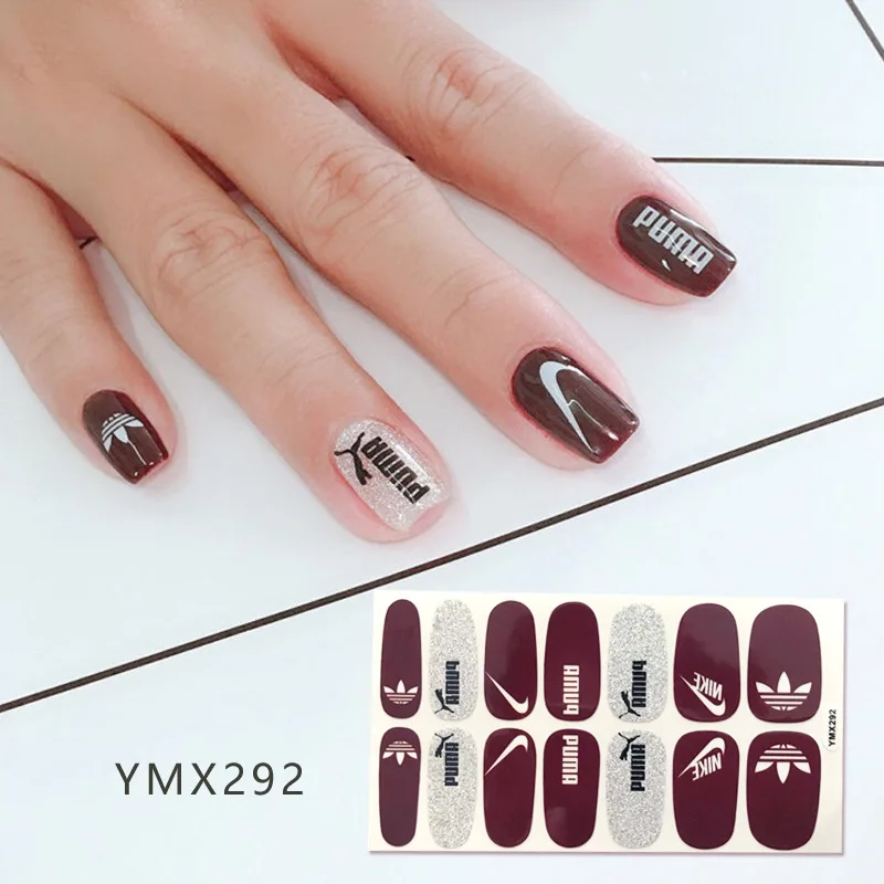 YMX292 14 советы/лист корейский стиль ногтей Декоративная обертка клей водонепроницаемый наклейки-лак искусство аксессуары Твердые полоски блеск - Цвет: YMX292