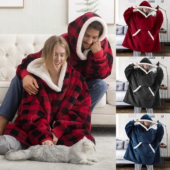

Print Hooded Sweatshirt Wearable Blanket Fleece Pullover with Front Pocket and Pocket Soft Warm Cozy Clothing