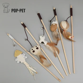 

Pet Cat Mouse Teaser Toys Kitten Interactive Cats Toy Catcher Teaser Stick Wooden Cat Fish Toy Pet Supplies
