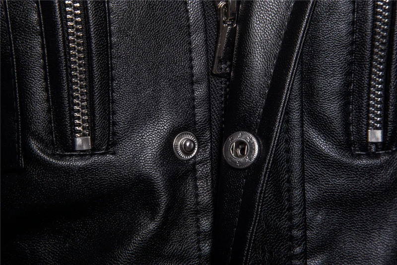 Autumn Motorcycle Leather Jacket Men Long Windbreaker Coat High Quality PU Leather Jacket Male Multi-Pocket Leather Jacket,B036