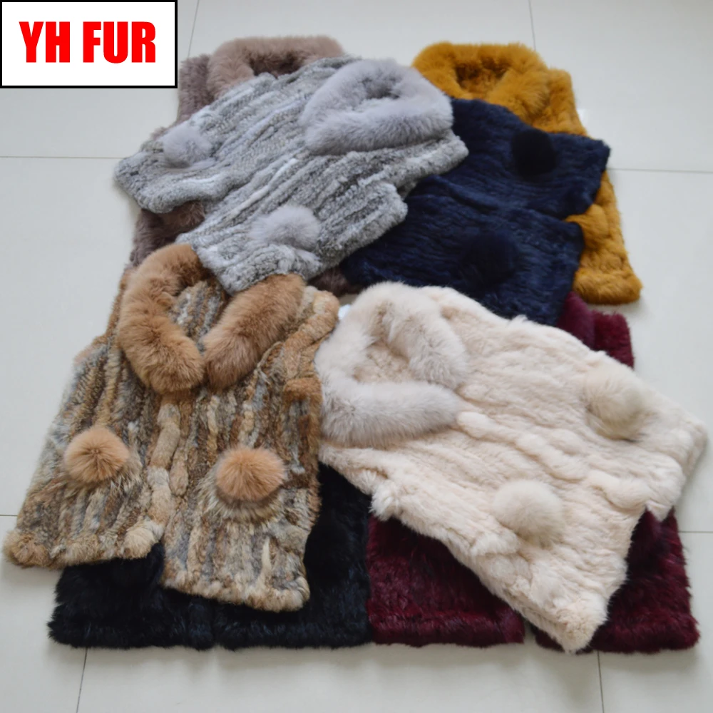 New 2020 Handmade Women Real Rabbit Fur Gilet Genuine Knitted Vests Coat Quality Fox Collar Waistcoat | Женская одежда